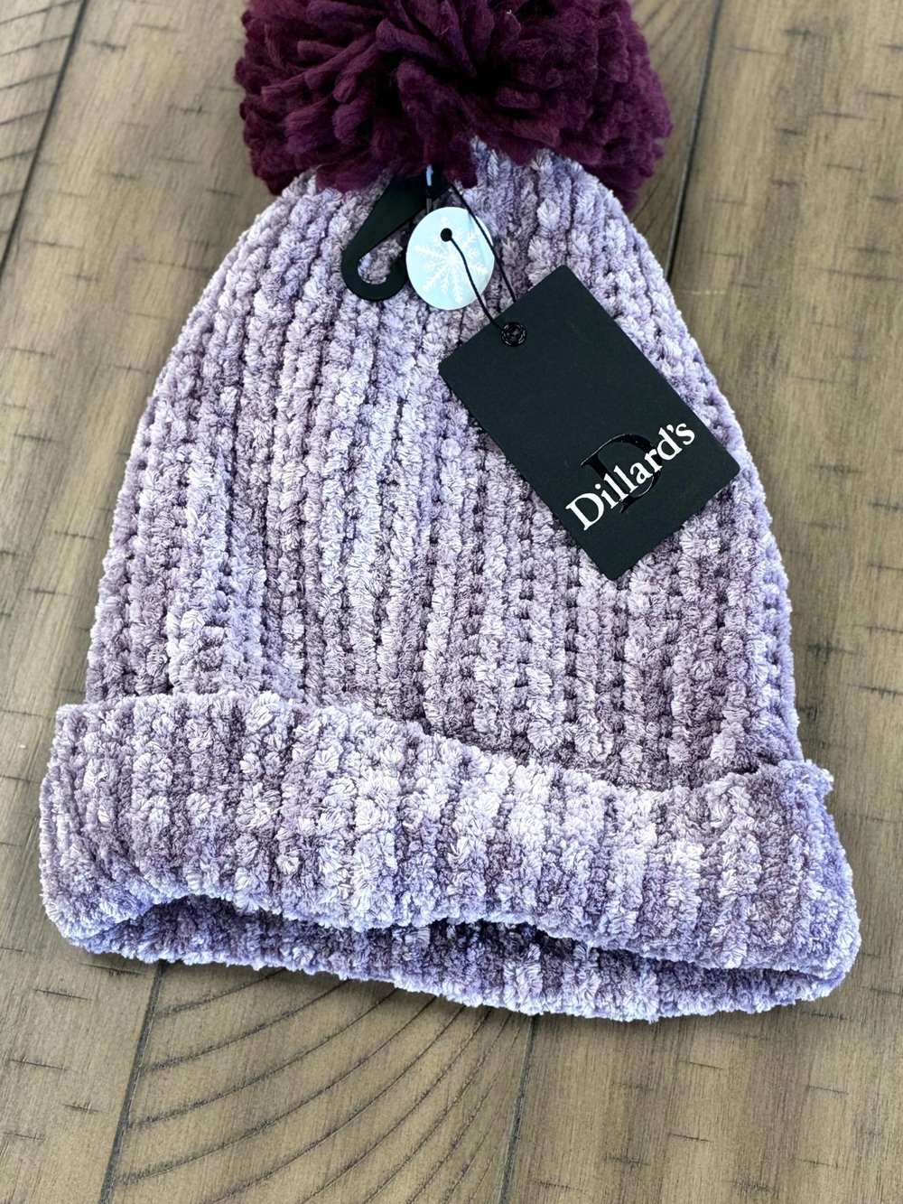 Dillard's Women's Plush Pom Beanie Hat - Lavender with Wine Pom